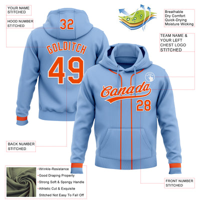 Custom Stitched Light Blue Orange-White Baseball Pullover Sweatshirt Hoodie