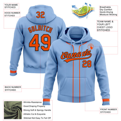Custom Stitched Light Blue Orange-Black Baseball Pullover Sweatshirt Hoodie