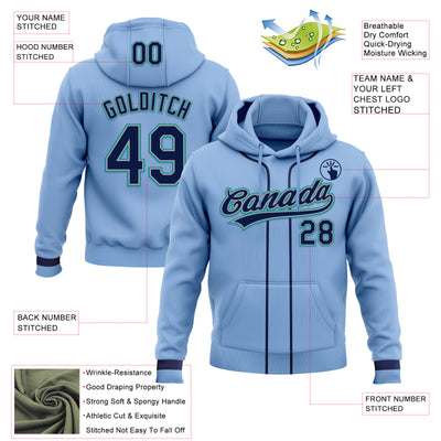 Custom Stitched Light Blue Navy Gray-Teal Baseball Pullover Sweatshirt Hoodie
