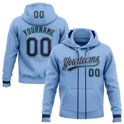 Custom Stitched Light Blue Navy Gray-Teal Baseball Pullover Sweatshirt Hoodie