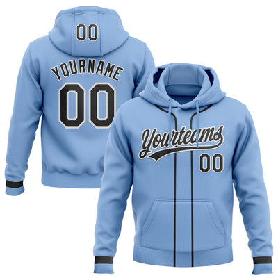 Custom Stitched Light Blue Black-White Baseball Pullover Sweatshirt Hoodie