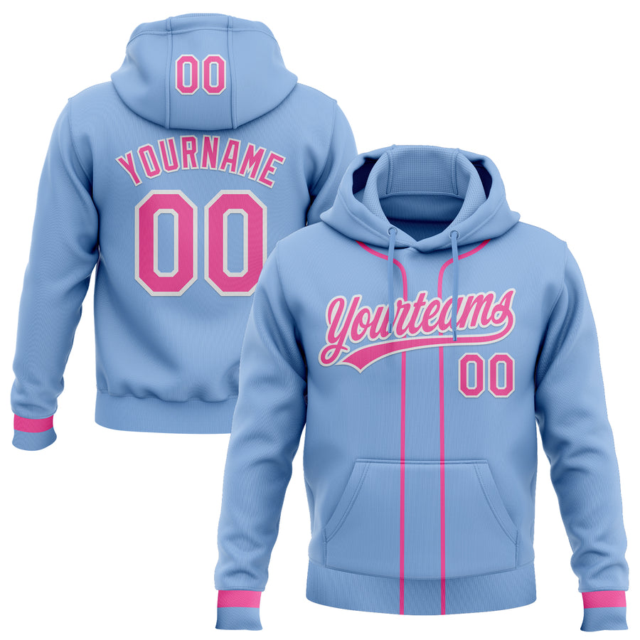 Custom Stitched Light Blue Pink-White Baseball Pullover Sweatshirt Hoodie