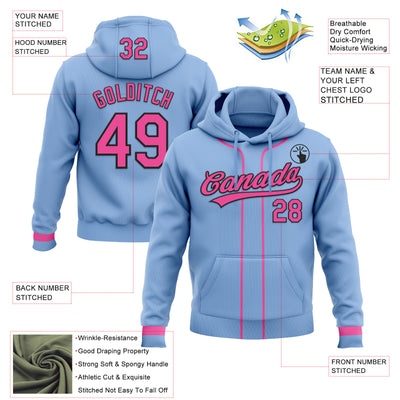 Custom Stitched Light Blue Pink-Black Baseball Pullover Sweatshirt Hoodie