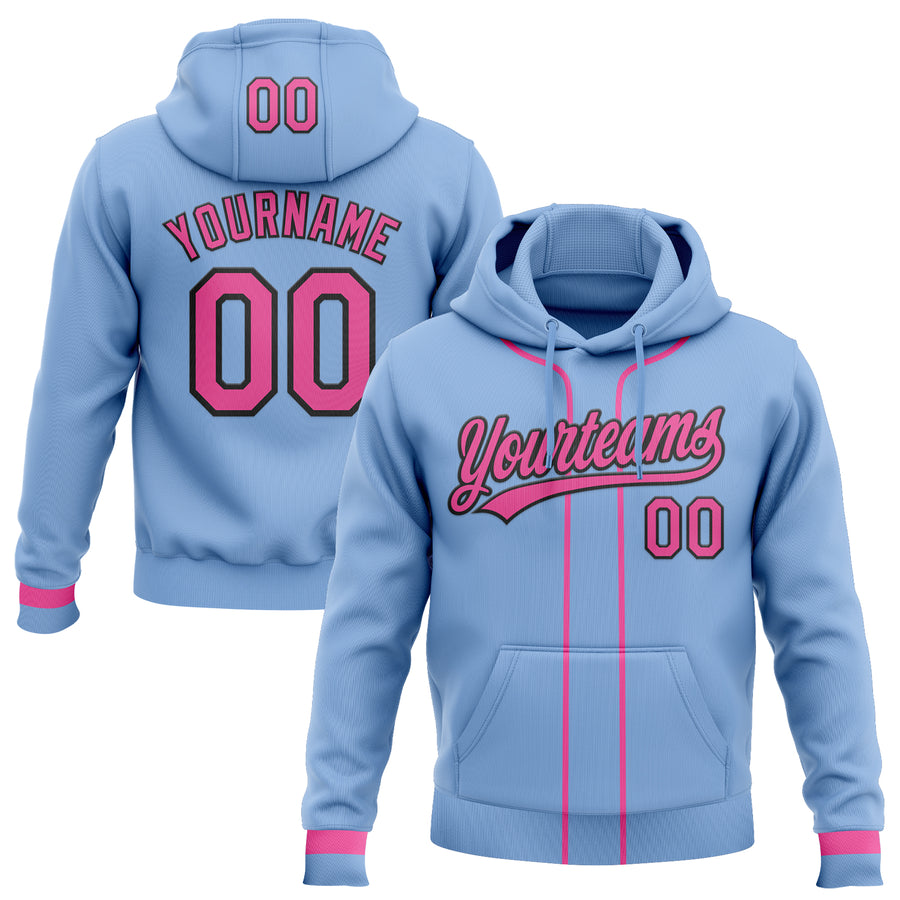 Custom Stitched Light Blue Pink-Black Baseball Pullover Sweatshirt Hoodie