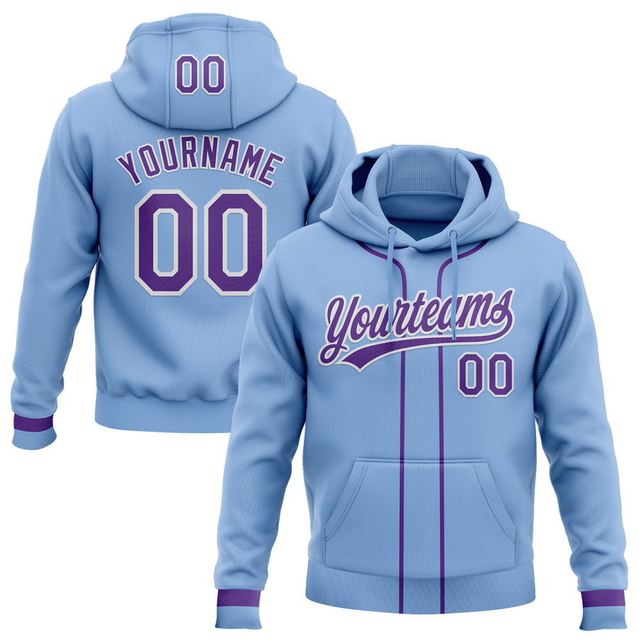 Custom Stitched Light Blue Purple-White Baseball Pullover Sweatshirt Hoodie
