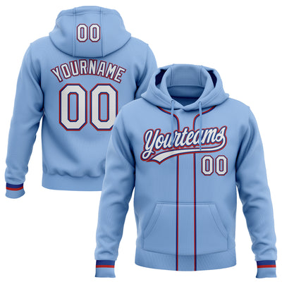 Custom Stitched Light Blue White Royal-Red Baseball Pullover Sweatshirt Hoodie