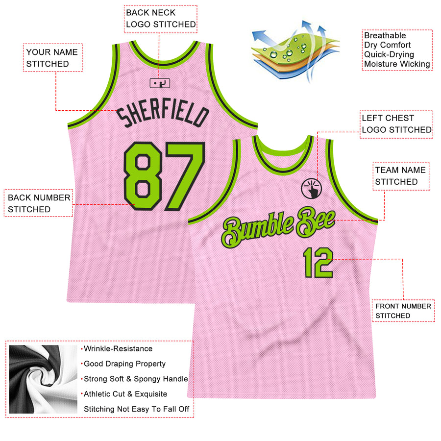 Custom Light Pink Neon Green-Black Authentic Throwback Basketball Jersey