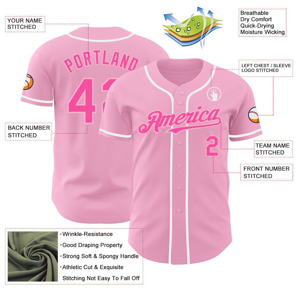 Custom Light Pink Pink-White Authentic Baseball Jersey