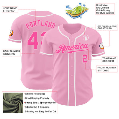 Custom Light Pink Pink-White Authentic Baseball Jersey