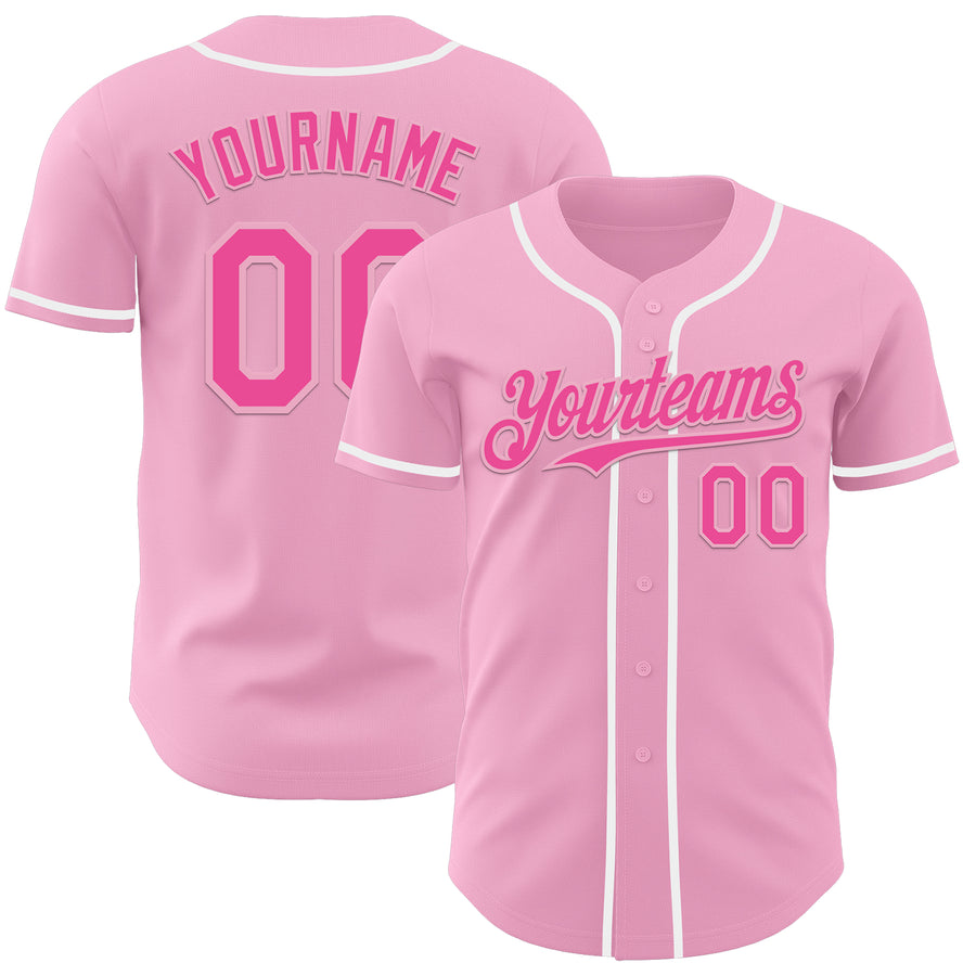 Custom Light Pink Pink-White Authentic Baseball Jersey