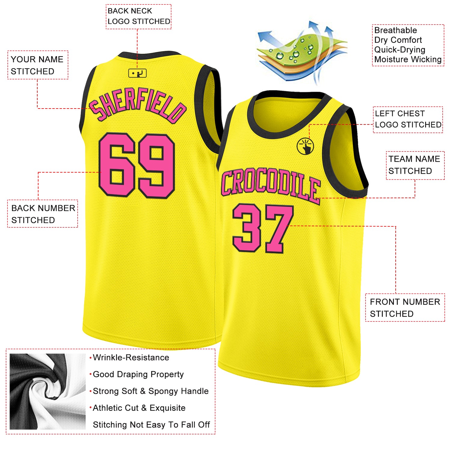 Custom Light Yellow Pink-Black Authentic Basketball Jersey