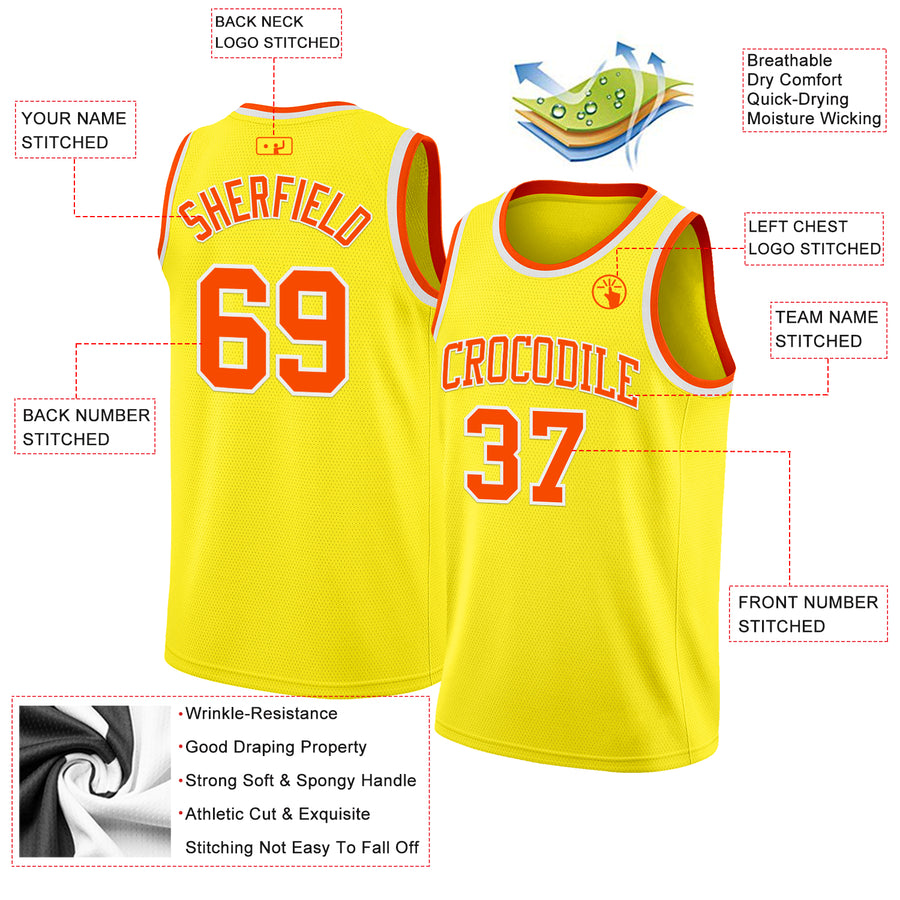 Custom Light Yellow Orange-White Authentic Basketball Jersey