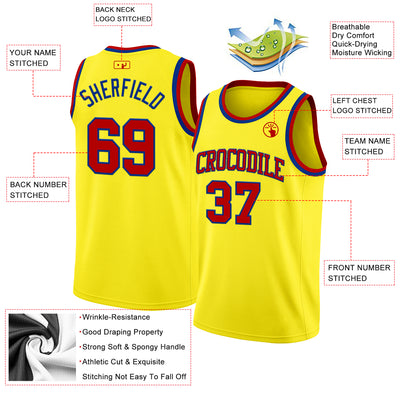 Custom Light Yellow Red-Royal Authentic Basketball Jersey