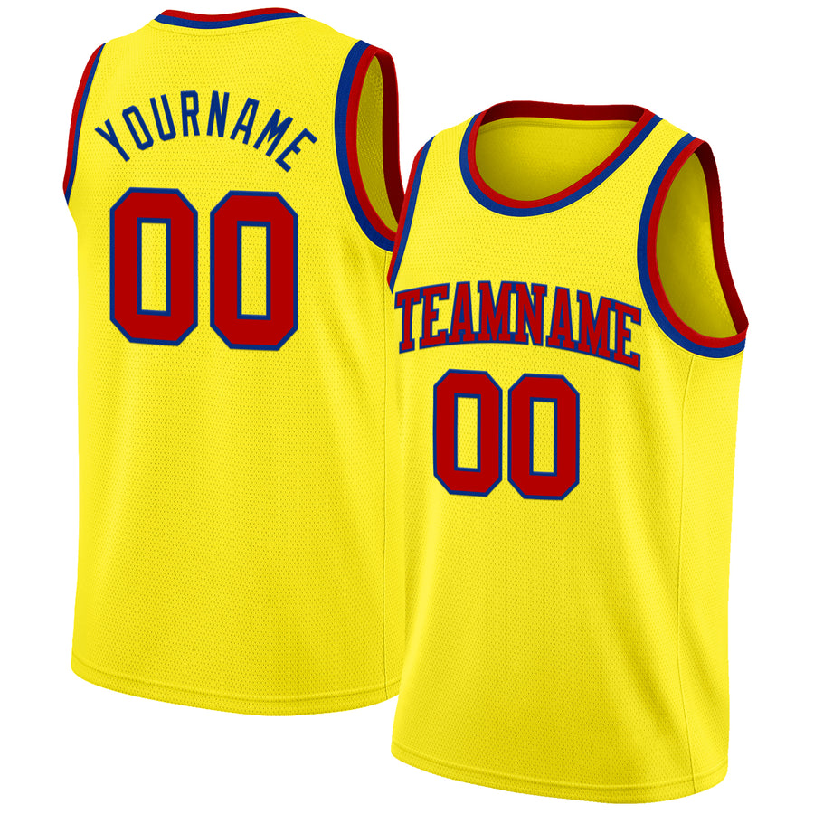 Custom Light Yellow Red-Royal Authentic Basketball Jersey