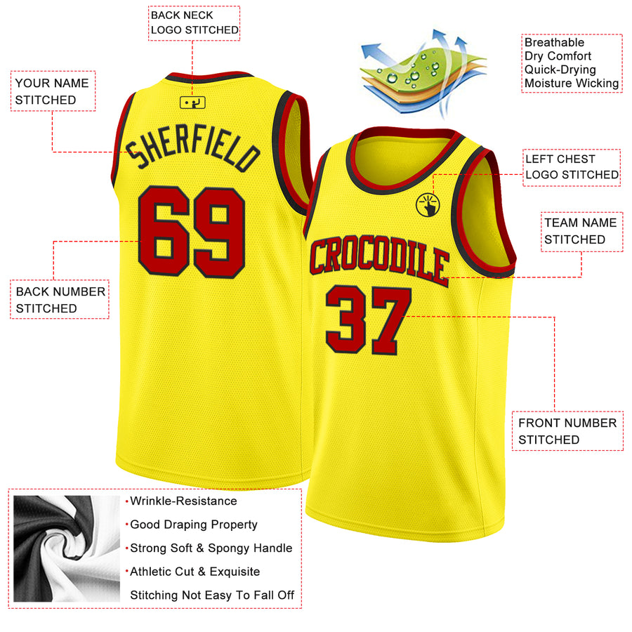 Custom Light Yellow Red-Black Authentic Basketball Jersey