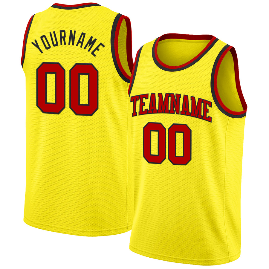Custom Light Yellow Red-Black Authentic Basketball Jersey