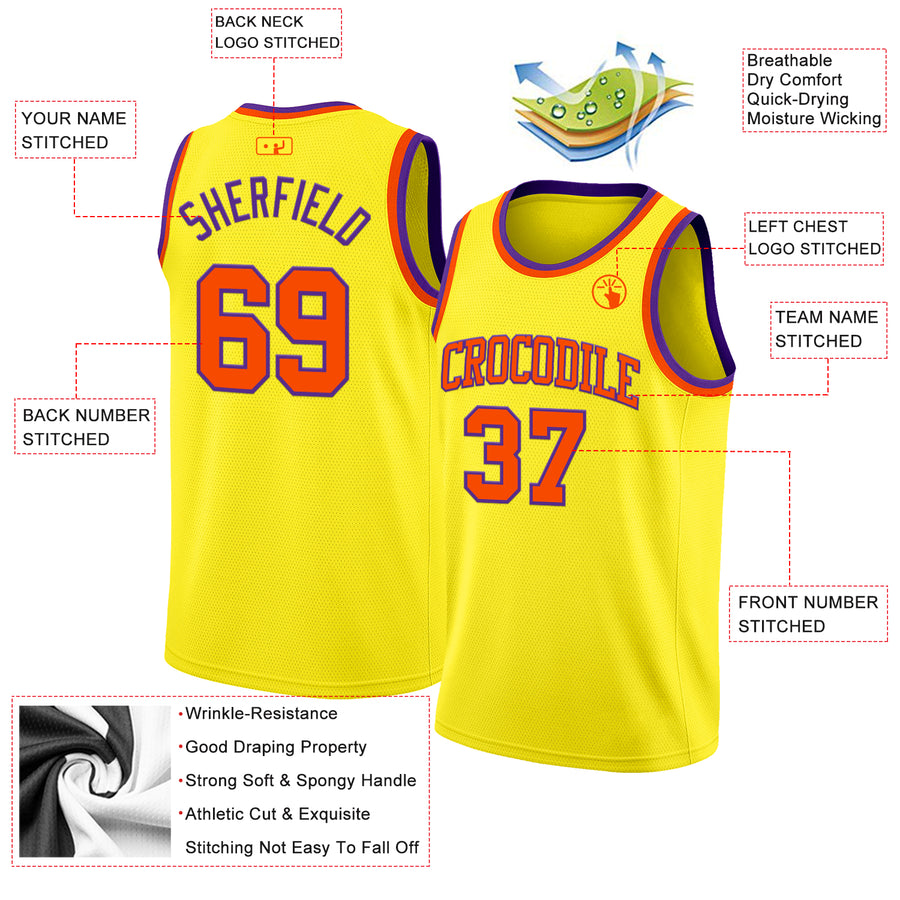 Custom Light Yellow Orange-Purple Authentic Basketball Jersey