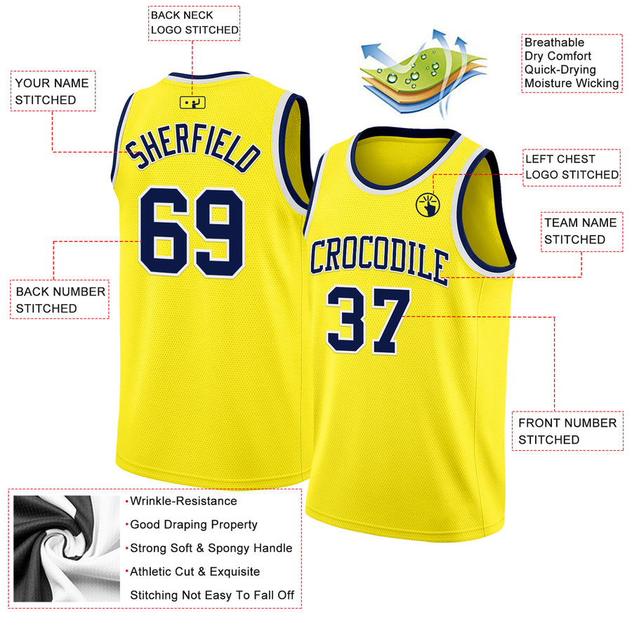 Custom Light Yellow Navy-White Authentic Basketball Jersey