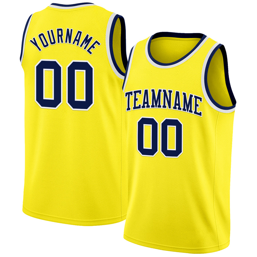 Custom Light Yellow Navy-White Authentic Basketball Jersey