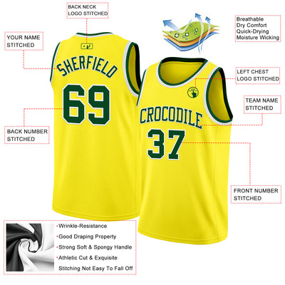 Custom Light Yellow Green-White Authentic Basketball Jersey