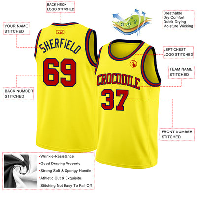 Custom Light Yellow Red-Navy Authentic Basketball Jersey