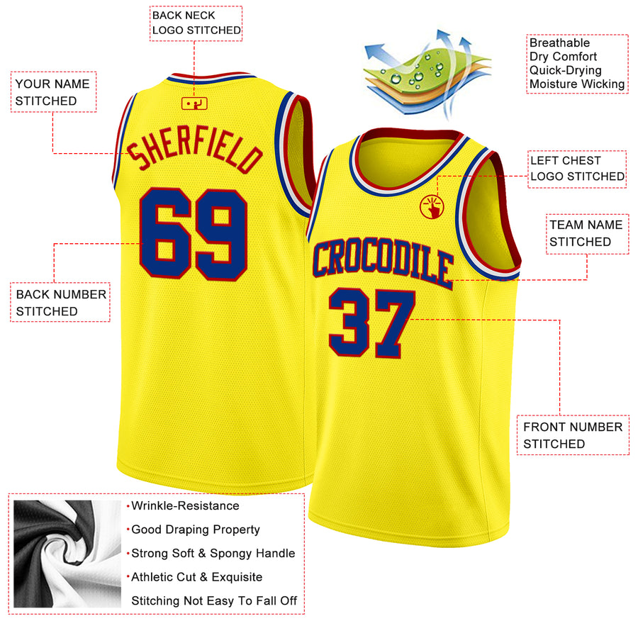 Custom Light Yellow Royal Red-White Authentic Basketball Jersey
