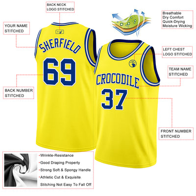 Custom Light Yellow Royal-White Authentic Basketball Jersey