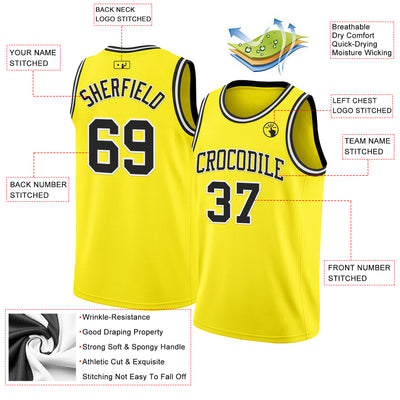 Custom Light Yellow Black-White Authentic Basketball Jersey