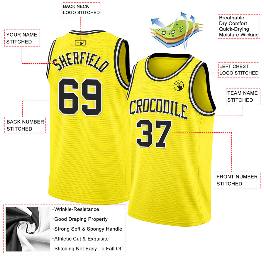 Custom Light Yellow Black-White Authentic Basketball Jersey
