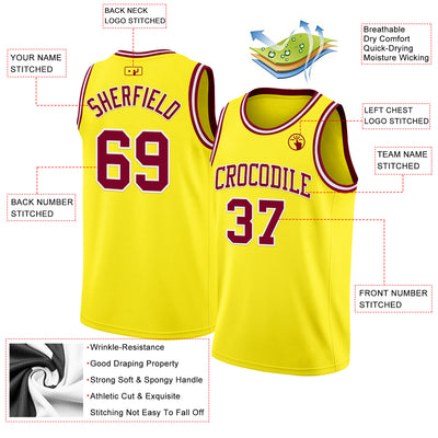 Custom Light Yellow Maroon-White Authentic Basketball Jersey