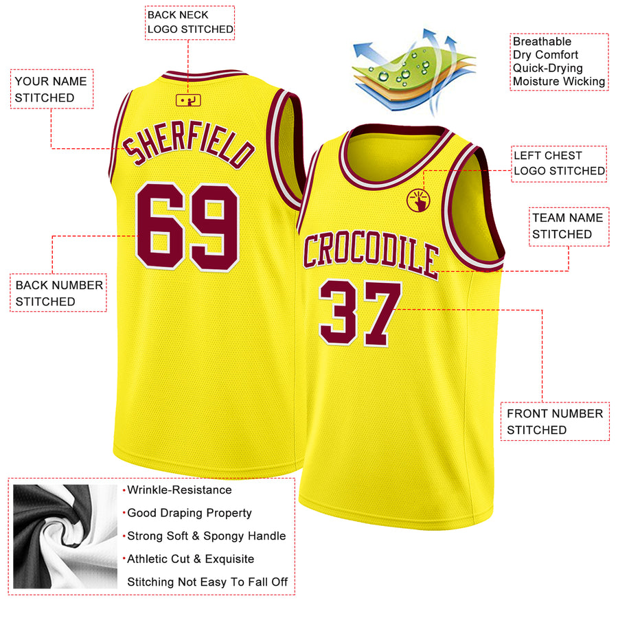 Custom Light Yellow Maroon-White Authentic Basketball Jersey