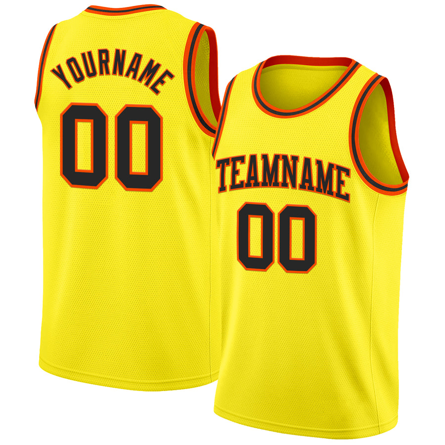Custom Light Yellow Black-Orange Authentic Basketball Jersey
