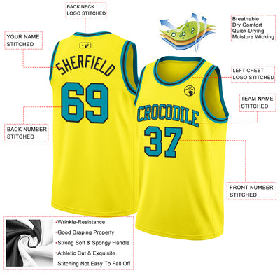 Custom Light Yellow Teal-Black Authentic Basketball Jersey