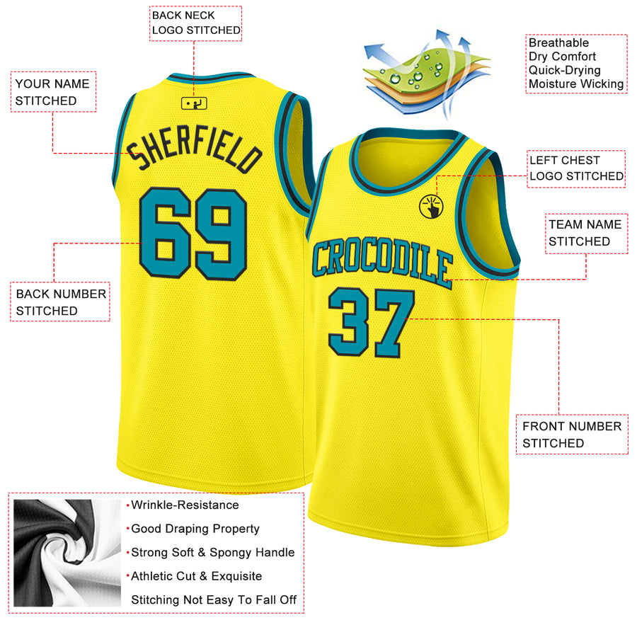 Custom Light Yellow Teal-Black Authentic Basketball Jersey