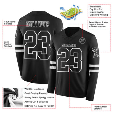 Custom Black White Long Sleeve Authentic Football Jersey