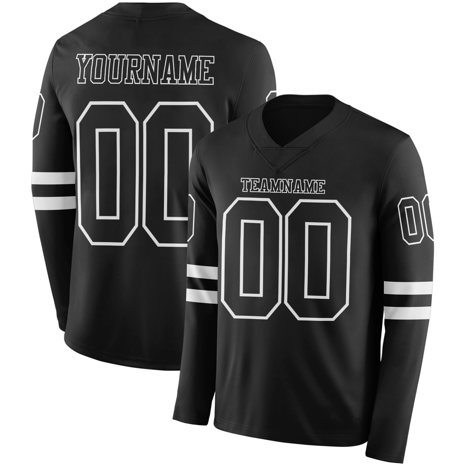 Custom Black White Long Sleeve Authentic Football Jersey