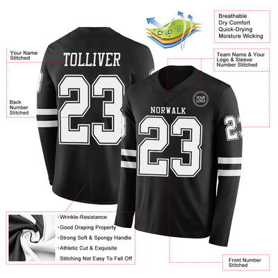 Custom Black White Long Sleeve Authentic Football Jersey