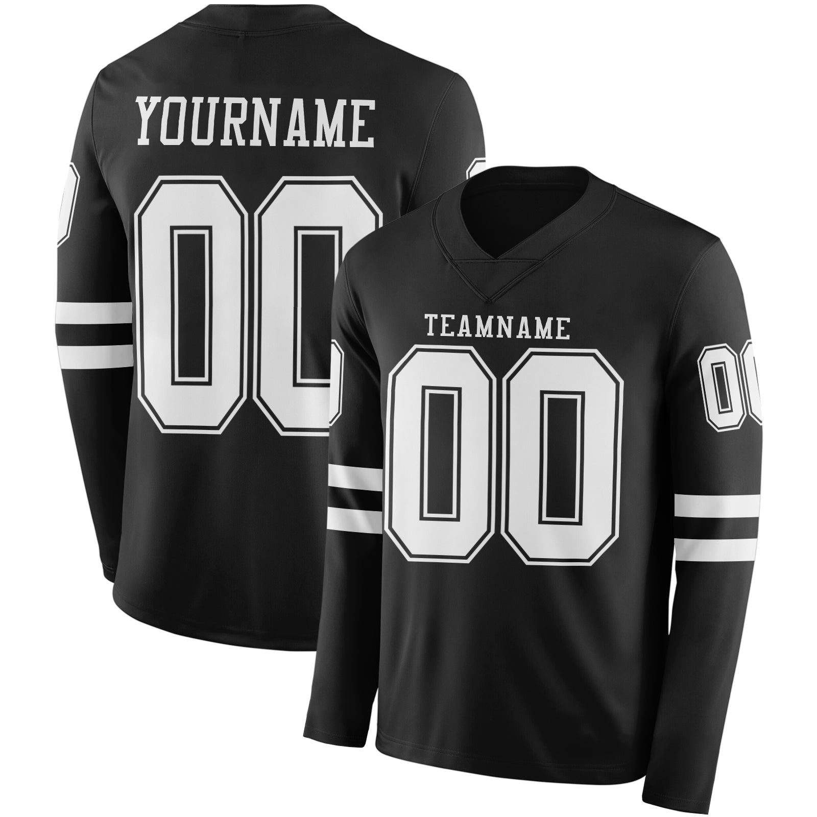 Custom Black White Long Sleeve Authentic Football Jersey