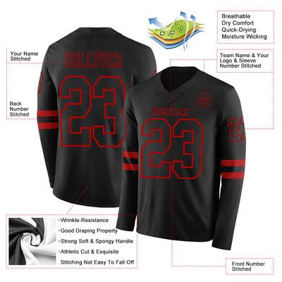 Custom Black Red Long Sleeve Authentic Football Jersey