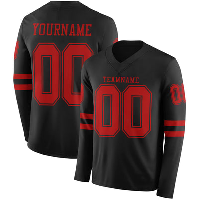 Custom Black Red Long Sleeve Authentic Football Jersey