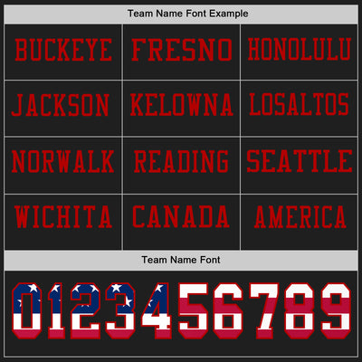 Custom Black USA Flag-Red Long Sleeve Authentic Football Jersey