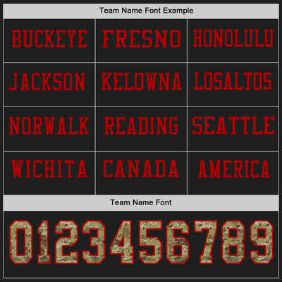 Custom Black Camo-Red Long Sleeve Authentic Football Jersey