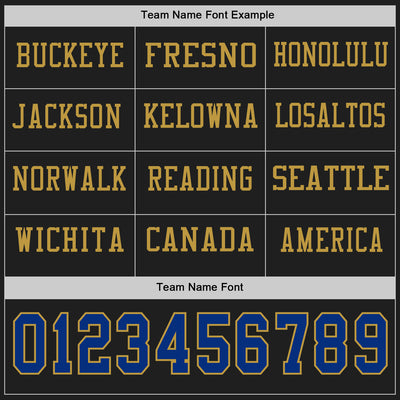 Custom Black Royal-Old Gold Long Sleeve Authentic Football Jersey