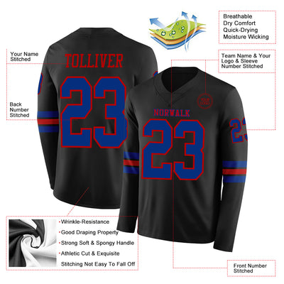 Custom Black Royal-Red Long Sleeve Authentic Football Jersey