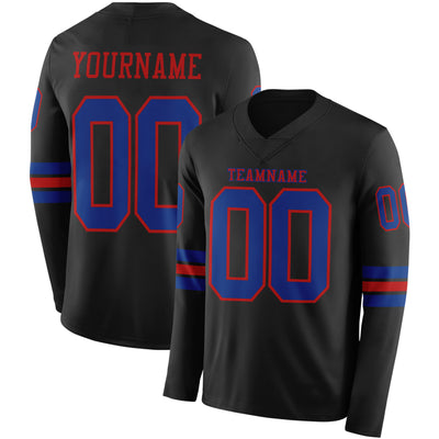 Custom Black Royal-Red Long Sleeve Authentic Football Jersey