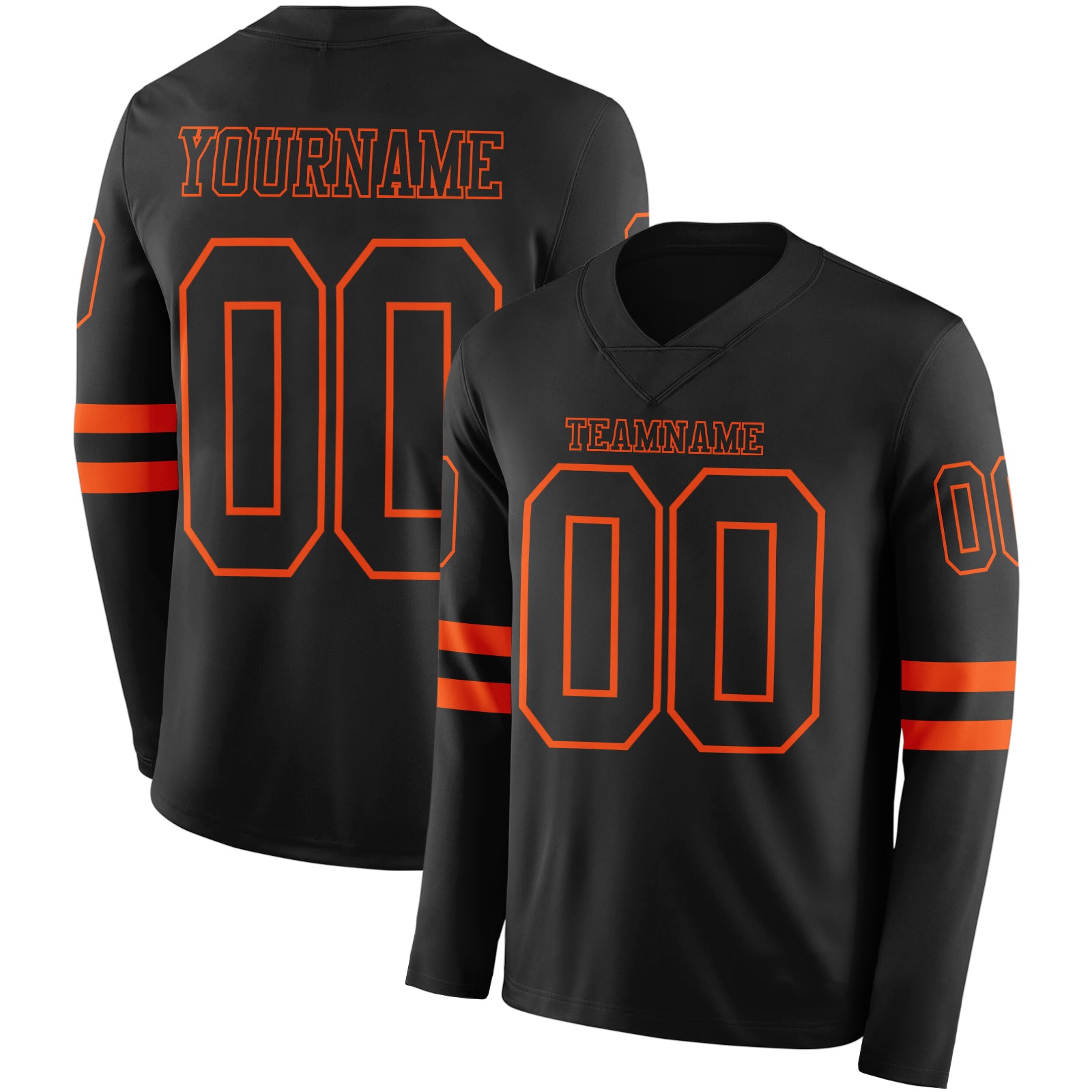 Custom Black Orange Long Sleeve Authentic Football Jersey