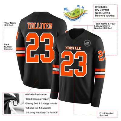 Custom Black Orange-White Long Sleeve Authentic Football Jersey
