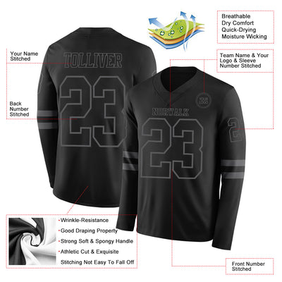 Custom Black Steel Gray Long Sleeve Authentic Football Jersey