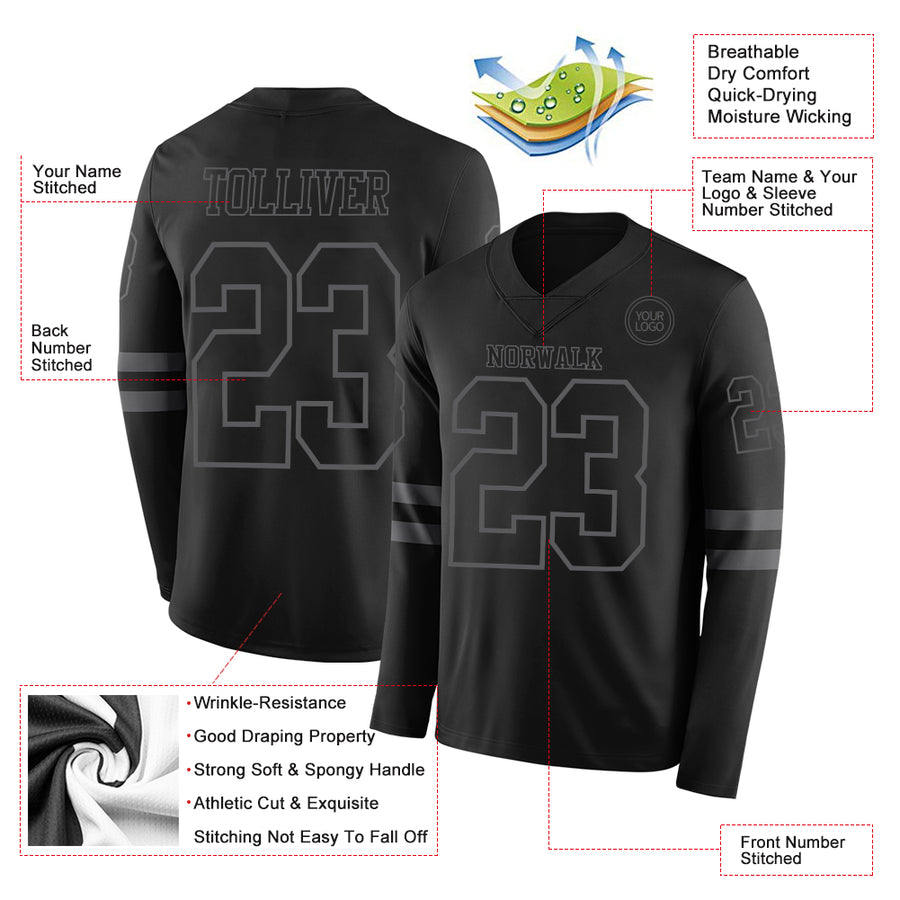 Custom Black Steel Gray Long Sleeve Authentic Football Jersey
