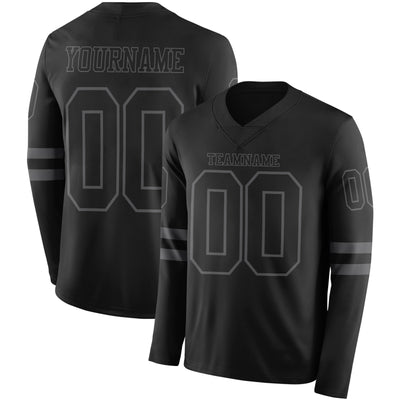 Custom Black Steel Gray Long Sleeve Authentic Football Jersey